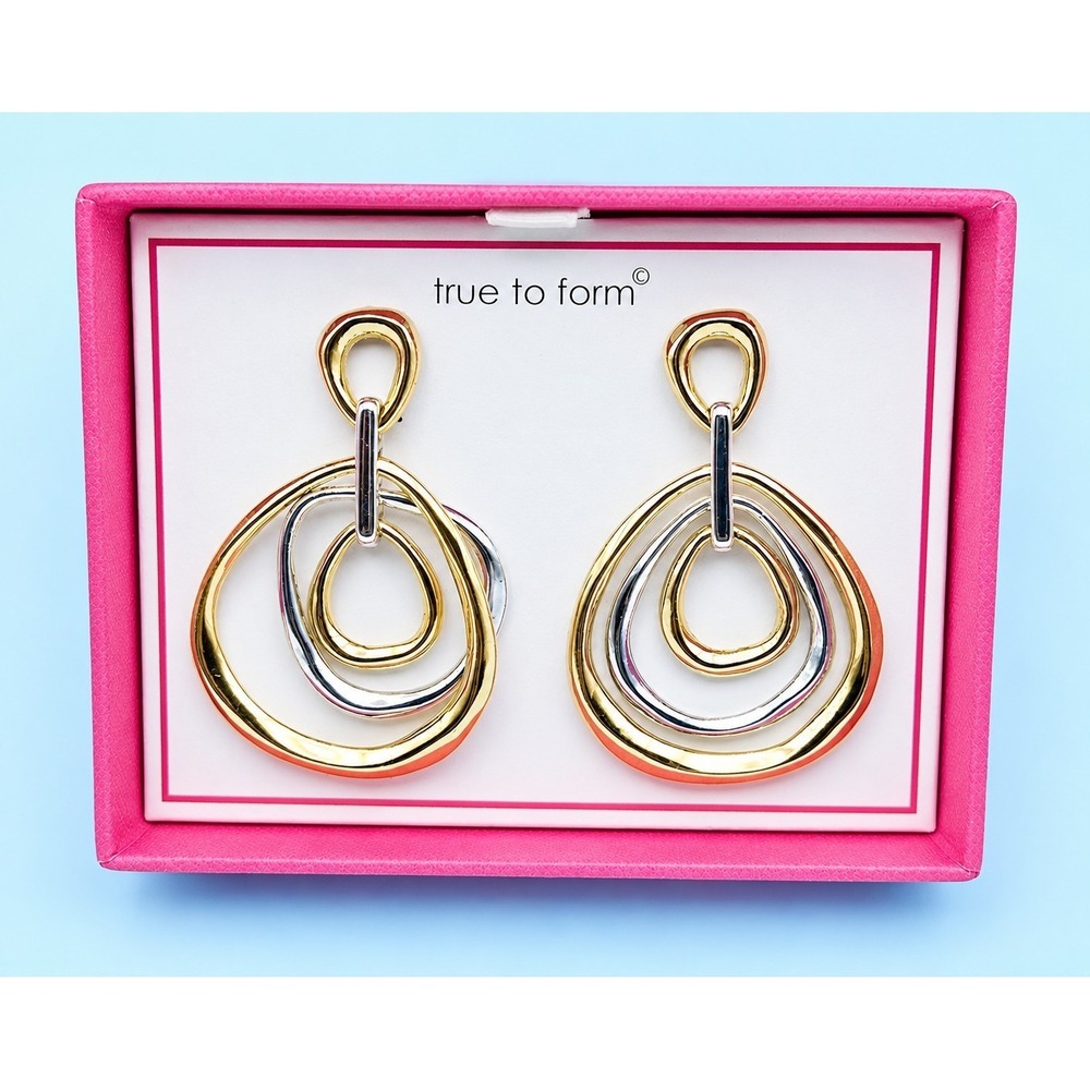 True to Form Gold & Silver Tone Geometric Drop Earrings -3405